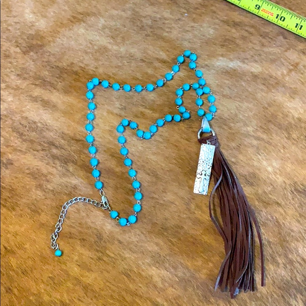 Bead turquoise Cross necklace